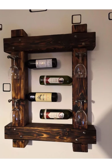 Handmade Şarap Kadehlik Viski Şampanya Rakı Şişelik Dekoratif Duvar Rafı - 2