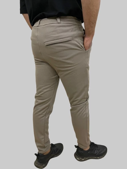 Erkek Runner Jogger Düğmeli Fermuarlı Bağcıklı Kahve Köpüğü Kargo Pantolon - 6