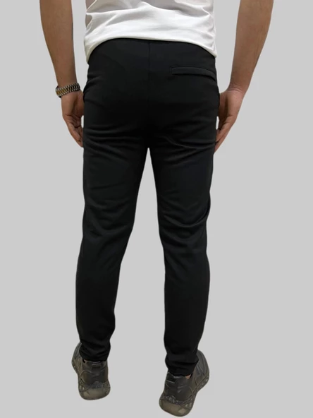 Erkek Runner Jogger Düğmeli Fermuarlı Bağcıklı Siyah Kargo Pantolon - 7