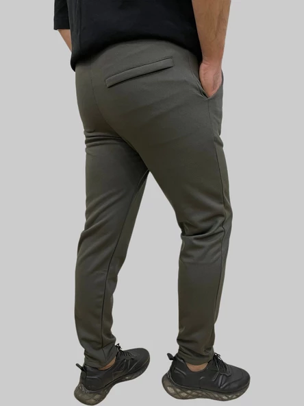 Erkek Runner Jogger Düğmeli Fermuarlı Bağcıklı Haki Kargo Pantolon - 8