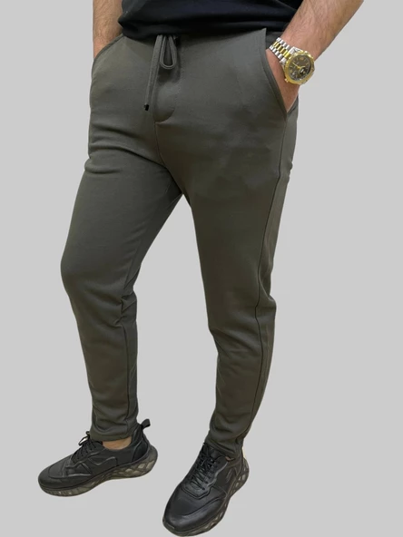 Erkek Runner Jogger Düğmeli Fermuarlı Bağcıklı Haki Kargo Pantolon - 7