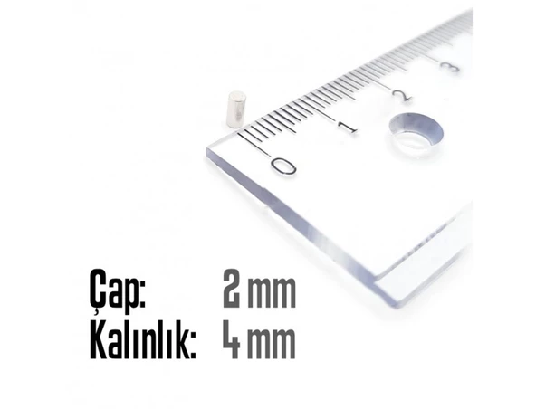 Neodyum Mıknatıs Silindir Çap 2mm , Kalınlık 4mm   ( 30 Adet) - 2