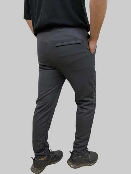 Erkek Runner Jogger Düğmeli Fermuarlı Bağcıklı Antrasit Kargo Pantolon - 4