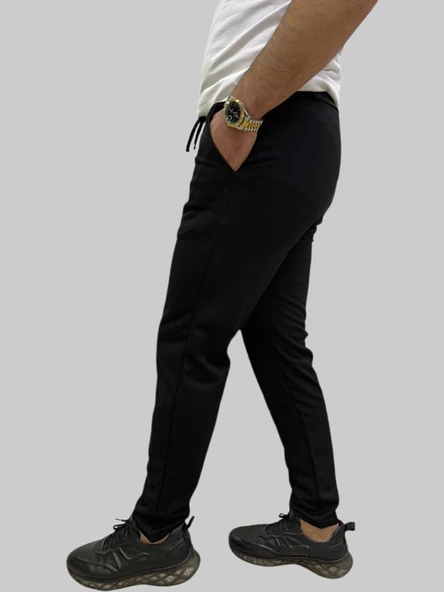 Erkek Runner Jogger Düğmeli Fermuarlı Bağcıklı Siyah Kargo Pantolon - 4