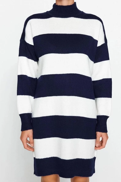 Yeni Oversize Casual Günlük Bürümcük Triko Dik Yaka Uzun Kol Kazak Elbise Mini Boy Elbise