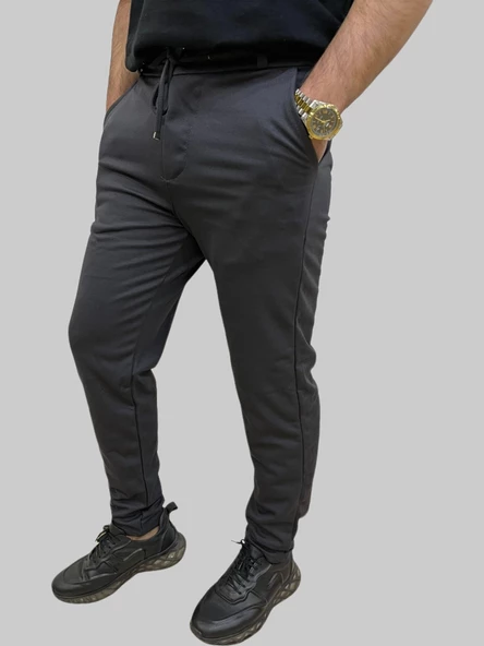 Erkek Runner Jogger Düğmeli Fermuarlı Bağcıklı Antrasit Kargo Pantolon - 6
