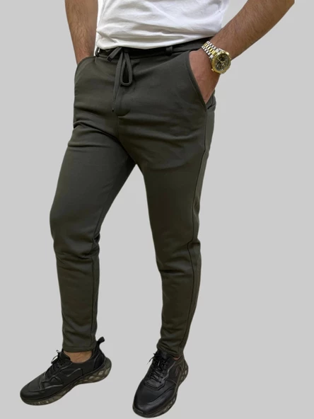 Erkek Runner Jogger Düğmeli Fermuarlı Bağcıklı Haki Kargo Pantolon - 3