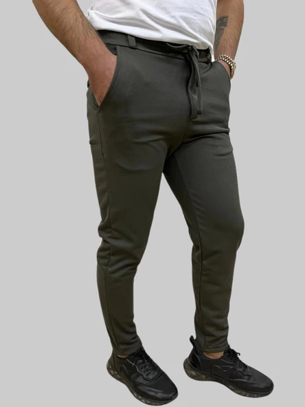 Erkek Runner Jogger Düğmeli Fermuarlı Bağcıklı Haki Kargo Pantolon - 4