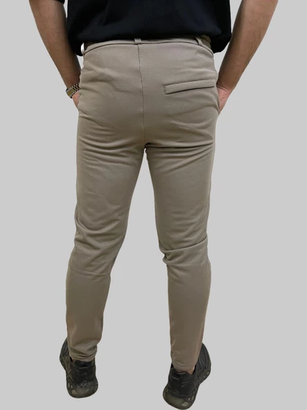 Erkek Runner Jogger Düğmeli Fermuarlı Bağcıklı Kahve Köpüğü Kargo Pantolon - 5