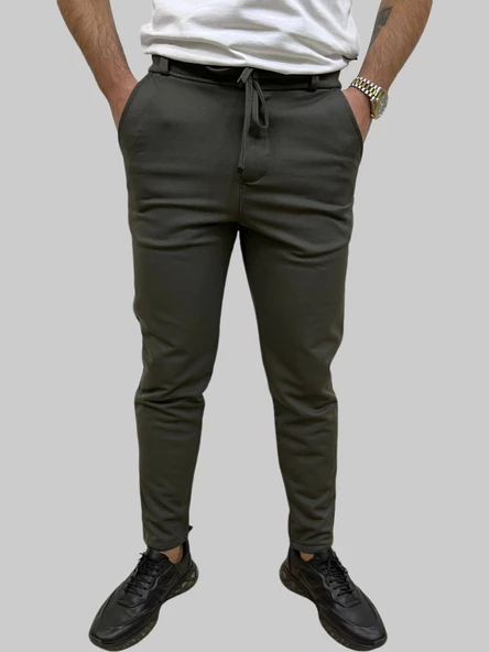 Erkek Runner Jogger Düğmeli Fermuarlı Bağcıklı Haki Kargo Pantolon - 5