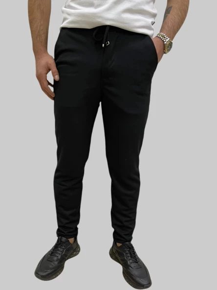 Erkek Runner Jogger Düğmeli Fermuarlı Bağcıklı Siyah Kargo Pantolon - 3