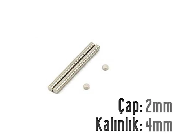 Neodyum Mıknatıs Silindir Çap 2mm , Kalınlık 4mm   ( 30 Adet)