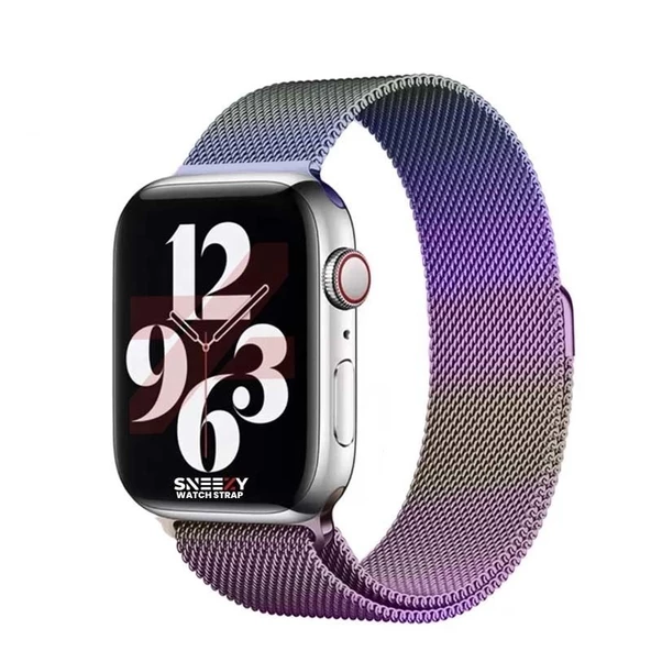 Apple Watch 38mm 40mm 41mm Seri 3 4 5 6 7 8 Se Uyumlu Woven Wire Tasarım Metal Hasır Kordon  Gökkuşağı