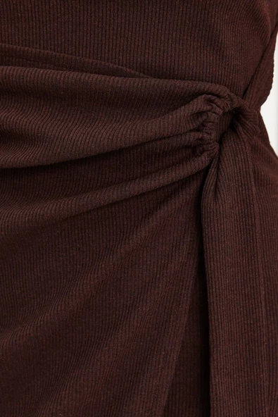 Yeni Regular Casual Günlük Kaşkorse Örme Bisiklet Yaka Kısa Kol Anvelop Mini Boy Elbise - 5