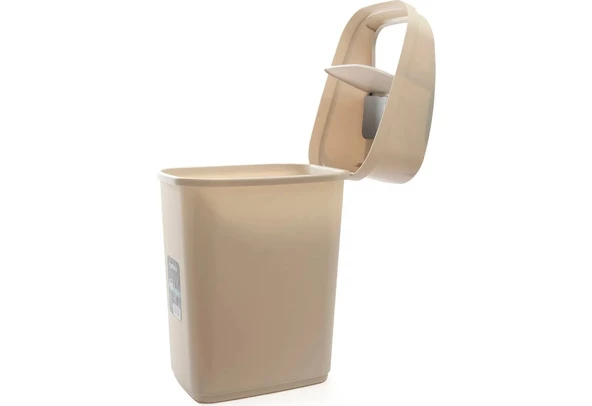 Gondol Vinto Kapaklı Çöp Kovası, Plastik 10 Lt Bej Renkli - 3