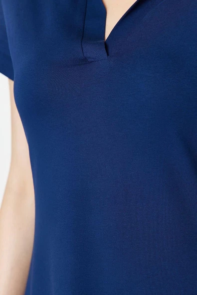 Yeni Regular Casual Günlük Likralı Süprem Örme Polo Yaka Kısa Kol T-Shirt Elbise Midi Boy Elbise - 6