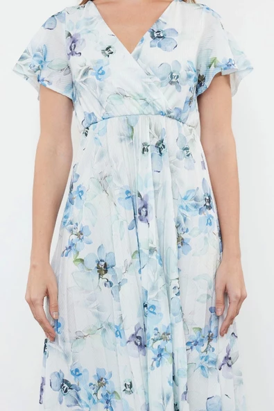 Yeni Regular Casual Günlük Polyester Kaşkorse Örme Kruvaze Kısa Kol A-Line Midi Boy Elbise - 4
