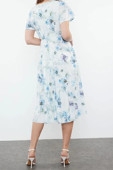 Yeni Regular Casual Günlük Polyester Kaşkorse Örme Kruvaze Kısa Kol A-Line Midi Boy Elbise - 6