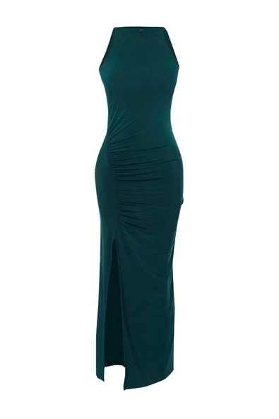 Yeni Slim Casual Günlük Sandy Örme Halter Yaka Askılı Kol Bodycone Maxi Boy Elbise