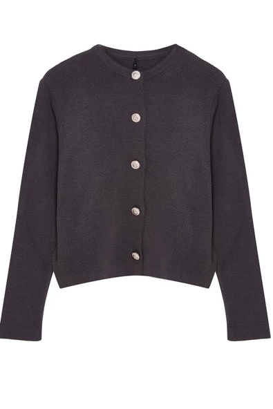 Kadın Moda Şık Regular Bisiklet Yaka Regular Basic Ceket Görünümlü Triko Hırka