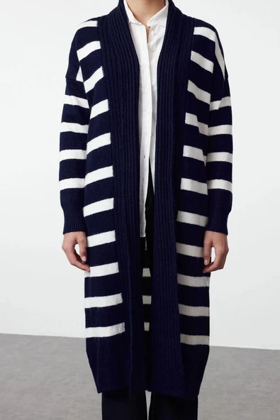 Kadın Moda Şık Uzun Şal Yaka Oversize Geniş Kalıp Maxi Triko Hırka