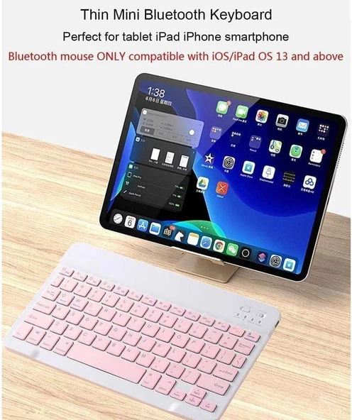 Hiking P15 Tablet 10.1"  Uyumlu Kablosuz Bluetooth Şarj Edilebilir Klavye Mouse Seti - Pembe - Resim 3
