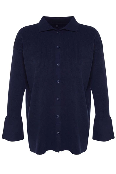 Kadın Moda Şık Tesettür Regular Polo Yaka Relaxed Ribana Triko Hırka