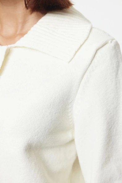 Kadın Moda Şık Regular Polo Yaka Regular Yumuşak Dokulu Fermuarlı Devrik Yaka Triko Hırka - 4