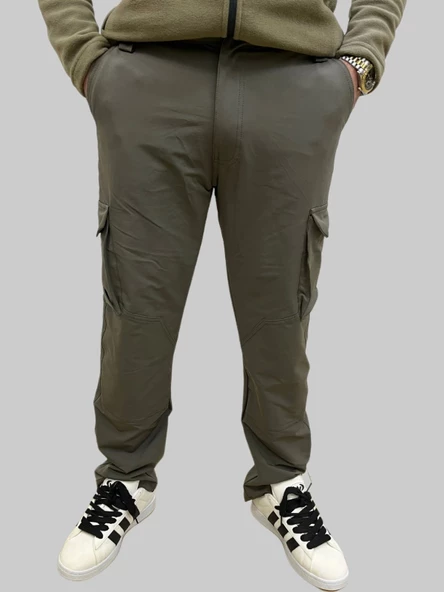 Erkek Taktik Düz Paça Paraşüt Haki Kargo Pantolon