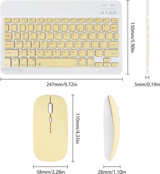 Redline Space A8 8" Uyumlu Kablosuz Bluetooth Şarj Edilebilir Klavye Mouse Seti - Sarı - 6