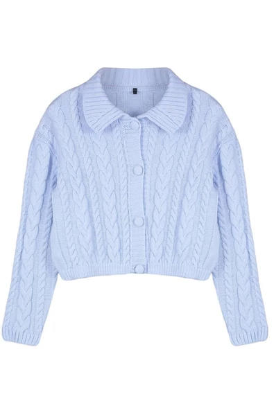 Kadın Moda Şık Crop Polo Yaka Regular Crop Polo Yaka Triko Hırka
