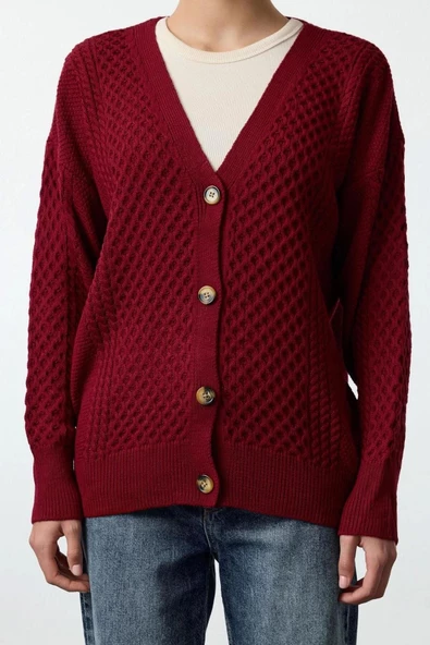 Kadın Moda Şık Midi V Yaka Oversize Geniş Kalıp Basic Triko Hırka