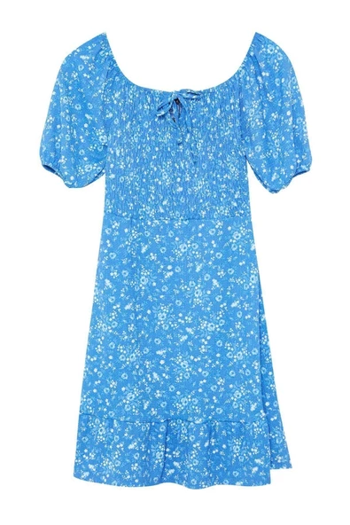 Yeni Regular Casual Günlük Bürümcük Örme Carmen Yaka Kısa Kol Skater Midi Boy Elbise