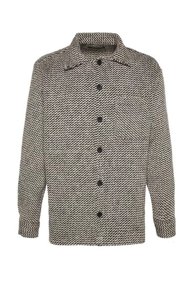Erkek Moda Uzun Kol Dokuma Unisex Regular Fit Diagonel Desenli Dokulu Kalın Kışlık Gömlek Ceket