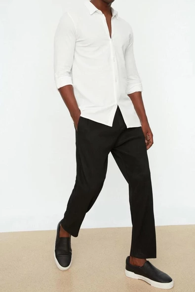 Erkek Moda Uzun Kol Örme Beyaz Slim Fit Gömlek Yaka Apoletli Örme Pike Gömlek - 2