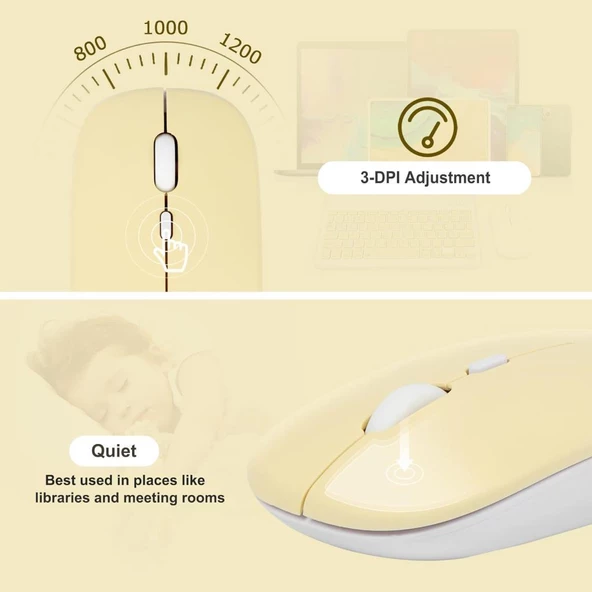 Insignia Flex 10.1" Uyumlu Kablosuz Bluetooth Şarj Edilebilir Klavye Mouse Seti - Sarı - Resim 4