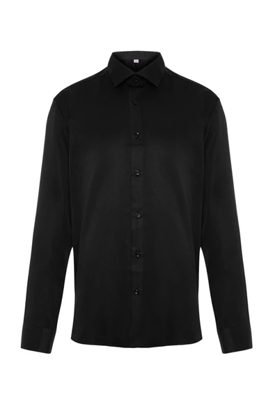 Erkek Moda Uzun Kol Dokuma Siyah Slim Fit Smart Gömlek