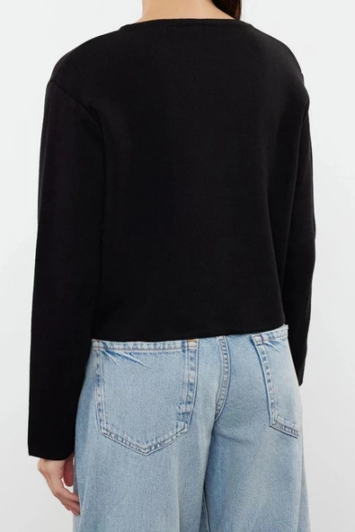 Kadın Moda Şık Regular Bisiklet Yaka Regular Ceket GörünümlüTriko Hırka - 6