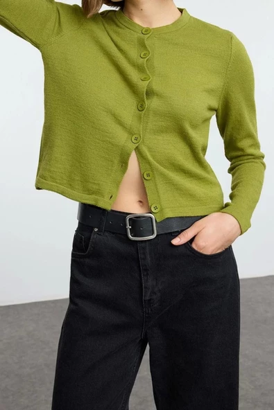 Kadın Moda Şık Regular Bisiklet Yaka Slim Yünlü Triko Hırka - 2