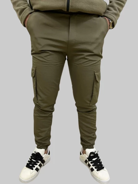 Erkek Taktik Beli İpli ve Lastikli Haki Kargo Pantolon