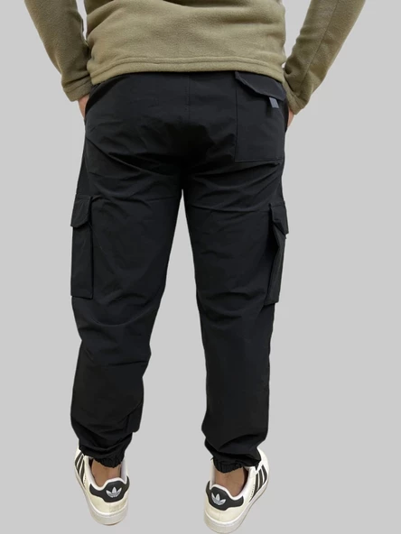 Erkek Taktik Beli İpli ve Lastikli Siyah Kargo Pantolon - 6