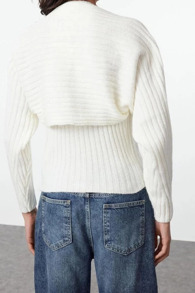 Kadın Moda Şık Regular Bisiklet Yaka Slim Yumuşak Dokulu Bolerolu Triko Hırka - 6