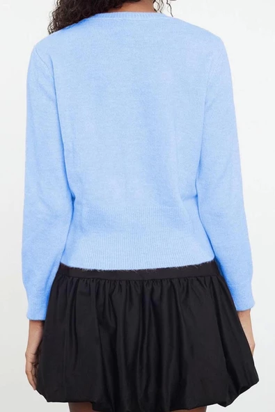 Kadın Moda Şık Regular Bisiklet Yaka Regular Basic Düğmeli Triko Hırka - 6
