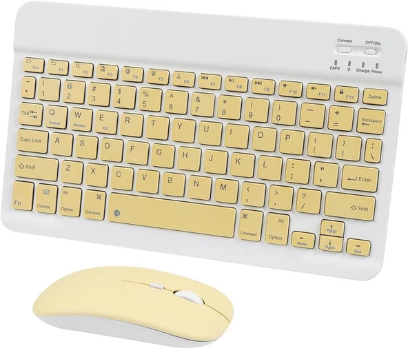 Xiaomi Redmi Book S 12.4" Uyumlu Kablosuz Bluetooth Şarj Edilebilir Klavye Mouse Seti - Sarı