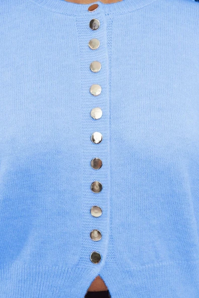 Kadın Moda Şık Regular Bisiklet Yaka Regular Basic Düğmeli Triko Hırka - 5