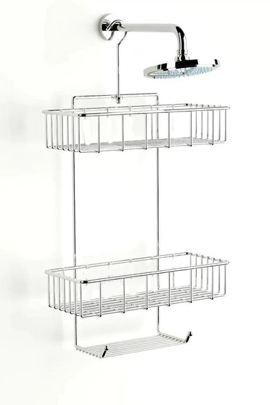 Duş Borusuna Asılabilir Kancalı İki Katlı Banyo Raf  Krom BK-0068 - 2