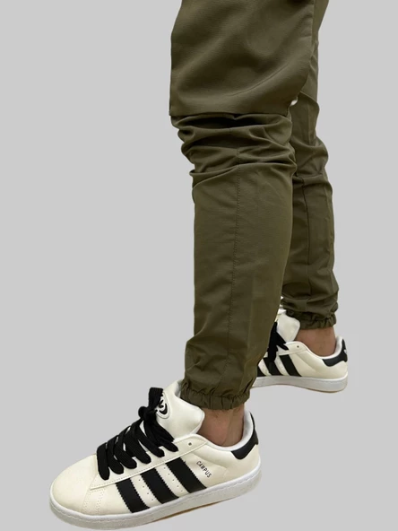 Erkek Taktik Beli İpli ve Lastikli Haki Kargo Pantolon - 4