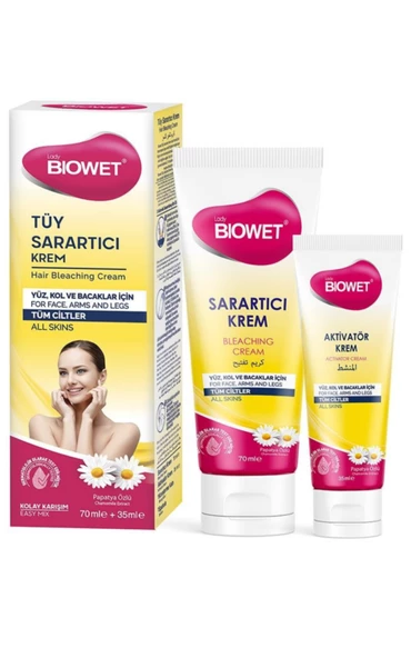 Biowet Tüy Sarartıcı Krem Papatya Yüz, Kol ve Bacaklar İçin Tüm Ciltler 70+35 ml