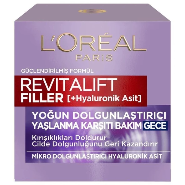 L'oréal Paris Revitalift Filler Yoğun Dolgunlaştırıcı Hyaluronik Asit Yaşlanma Karşıtı Gece Kremi 50 ml