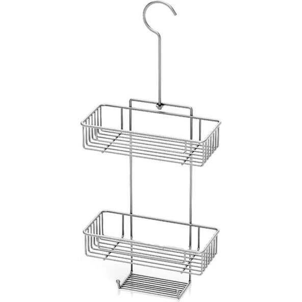 Duş Borusuna Asılabilir Kancalı İki Katlı Banyo Raf  Krom BK-0068 - 4